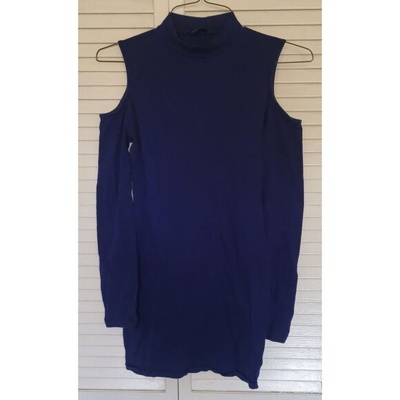 Forever 21 Blue Long Sleeve Cold Shoulder Turtleneck Top Large - Picture 1 of 5